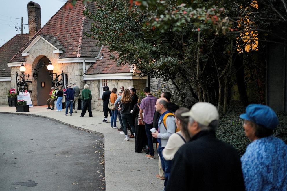 PHOTO: People line up to vote in the 2024 U.S. presidential election on Election Day at Park Tavern in Atlanta, Nov. 5, 2024.