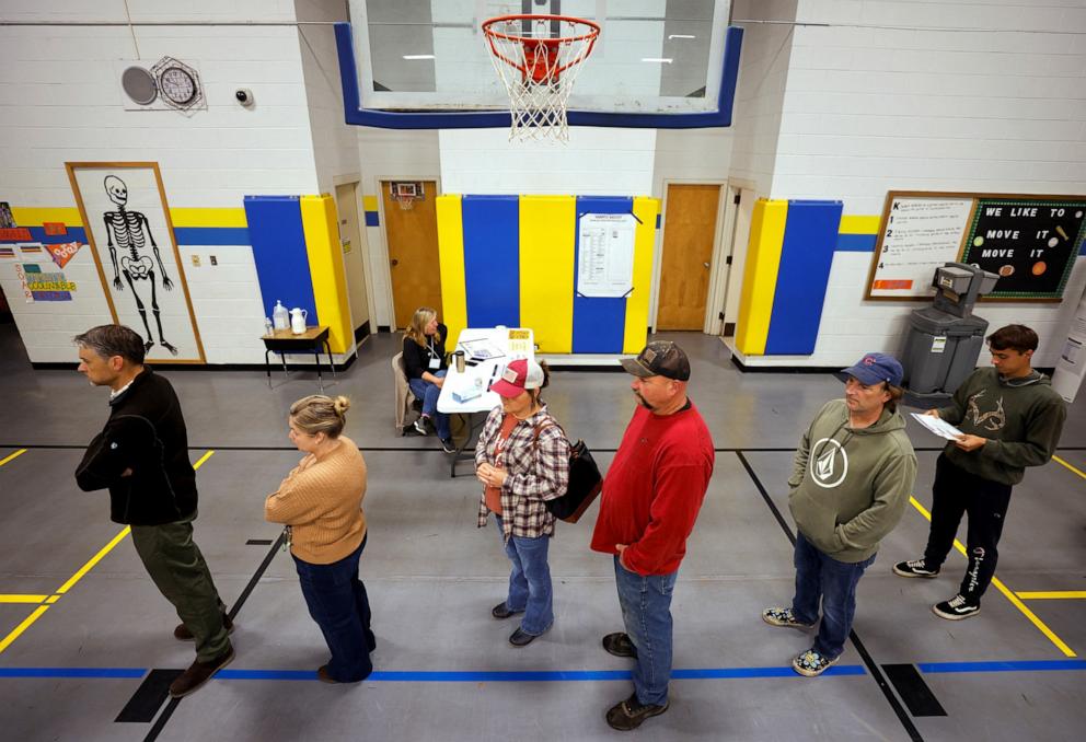 PHOTO: People queue to vote in the 2024 U.S. presidential election on Election Day in Asheville, N.C., Nov. 5, 2024.