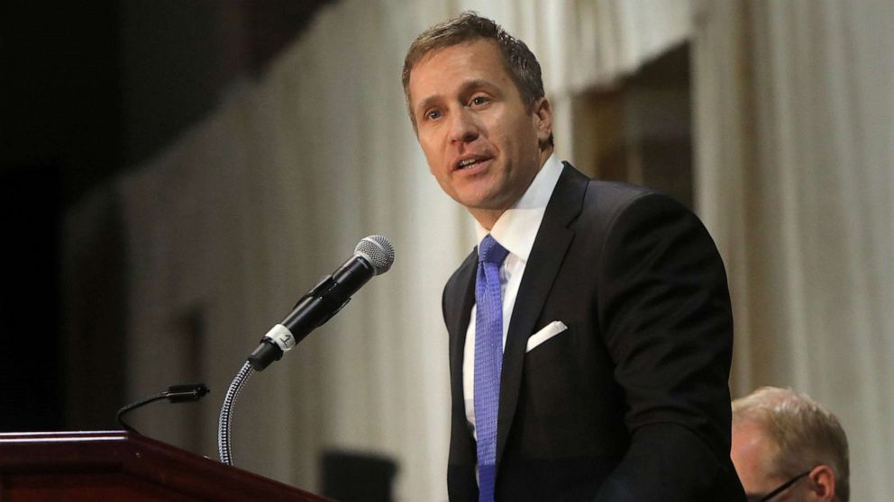 PHOTO: Gov. Eric Greitens delivers the keynote address at the St. Louis Area Police Chiefs Association 27th Annual Police Officer Memorial Prayer Breakfast in St. Louis, Mo.,April 25, 2018.