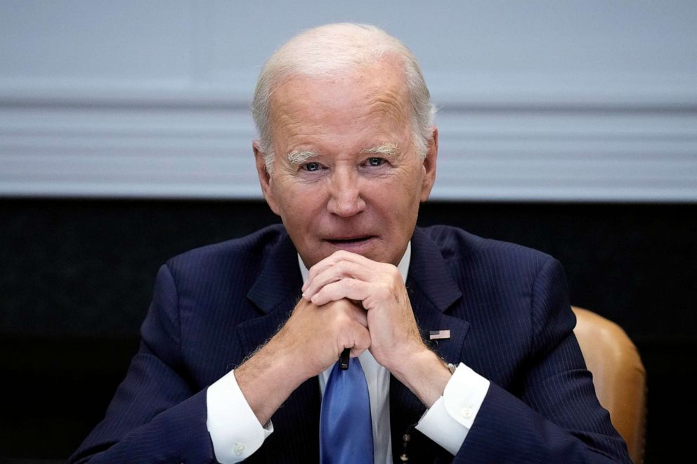 PHOTO: President Joe Biden listens during a meeting in the Roosevelt Room of the White House in Washington, Sept. 25, 2023.