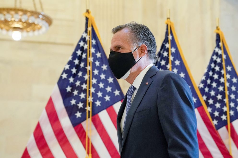 PHOTO:Senator Mitt Romney arrives at the Senate Republican GOP leadership election on Capitol Hill in Washington, Nov. 10, 2020.