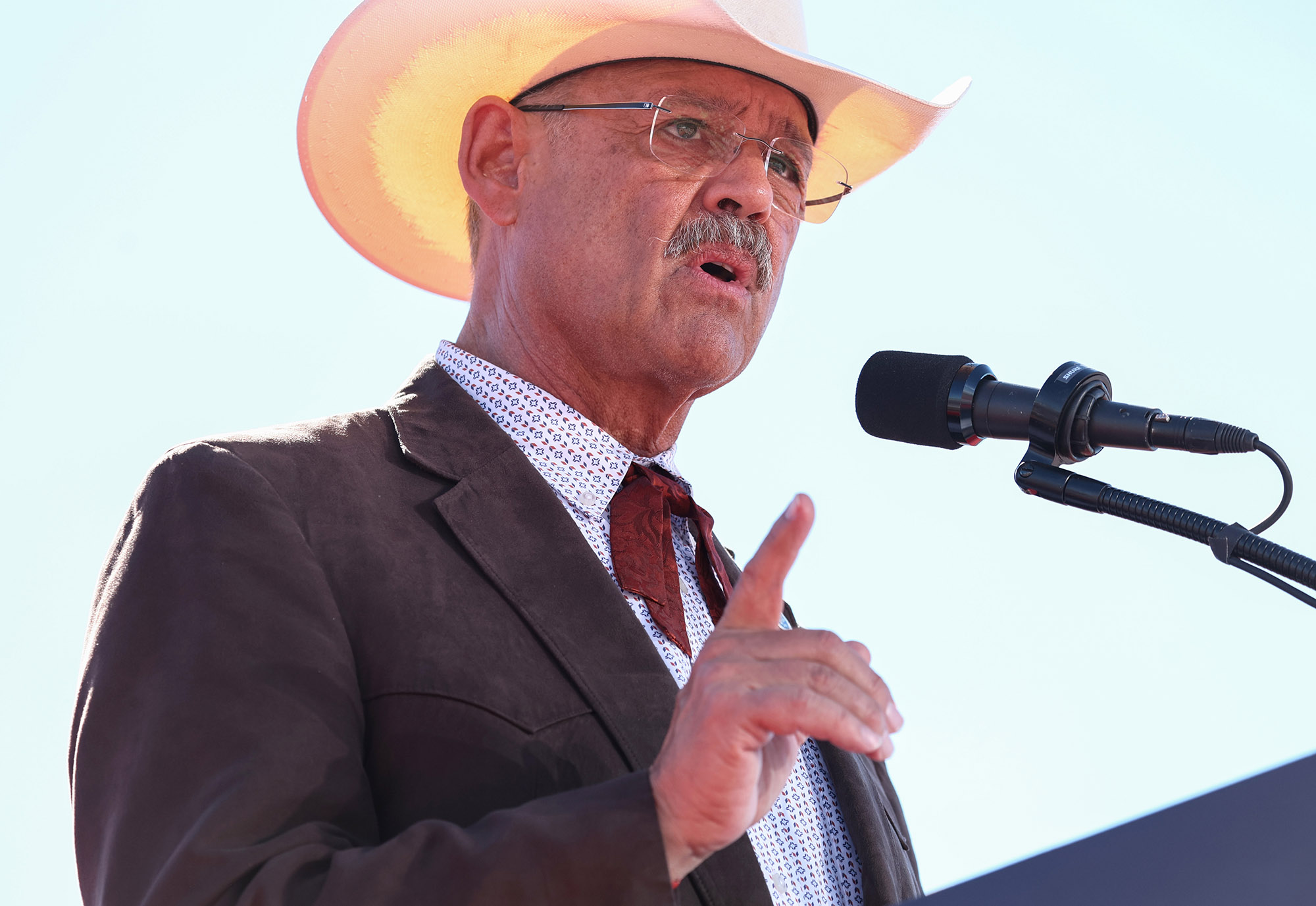 PHOTO: Mark Finchem, Republican candidate for Arizona secretary of state, speaks at a campaign rally in Mesa, Ariz., Oct. 9, 2022.