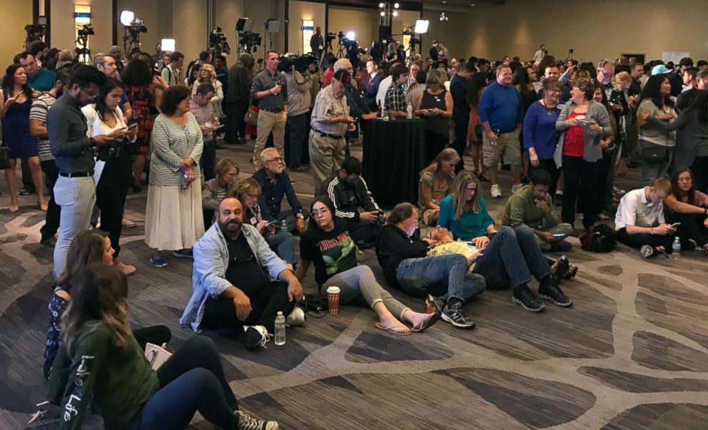 PHOTO: People gather for the Arizona Democrats Election Night party at the Renaissance Hotel Downtown in Phoenix, Nov. 7, 2018.