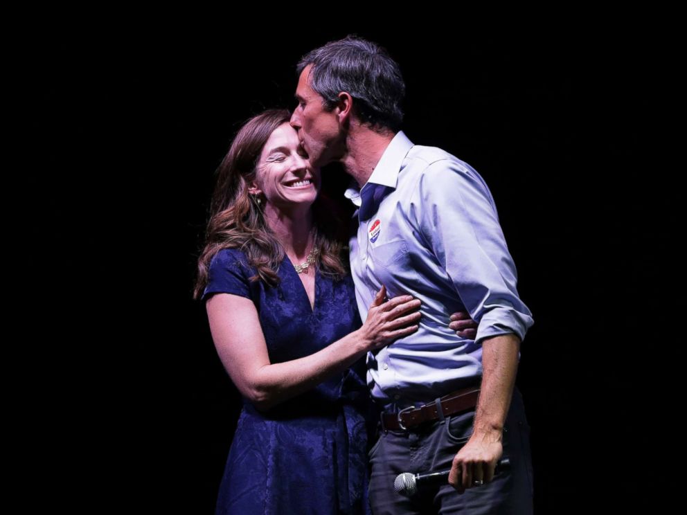 PHOTO: Rep. Beto ORourke kisses his wife, Amy Sanders, at his election night party, Nov. 6, 2018, in El Paso, Texas