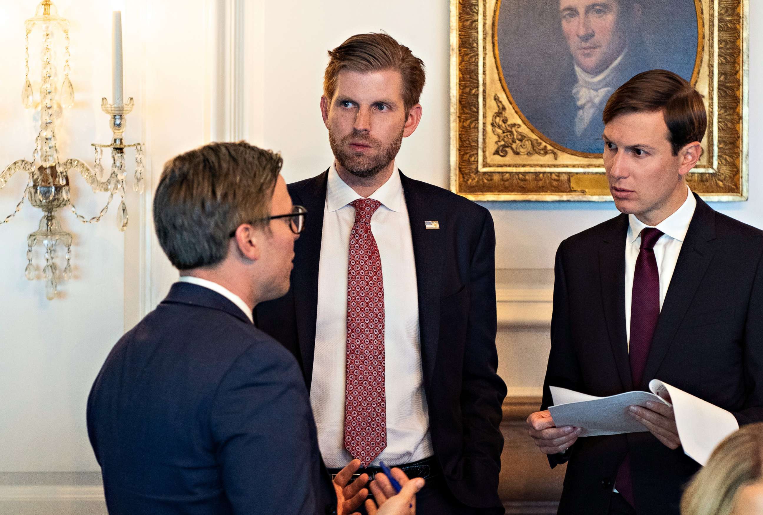 PHOTO: Left to right, Bill Stepien, Eric Trump and Jared Kushner in a White House photo taken election night Nov. 3, 2020, and published exclusively in ABC Chief Washington Correspondent Jonathan Karl's book, "Betrayal: The Final Act of the Trump Show."
