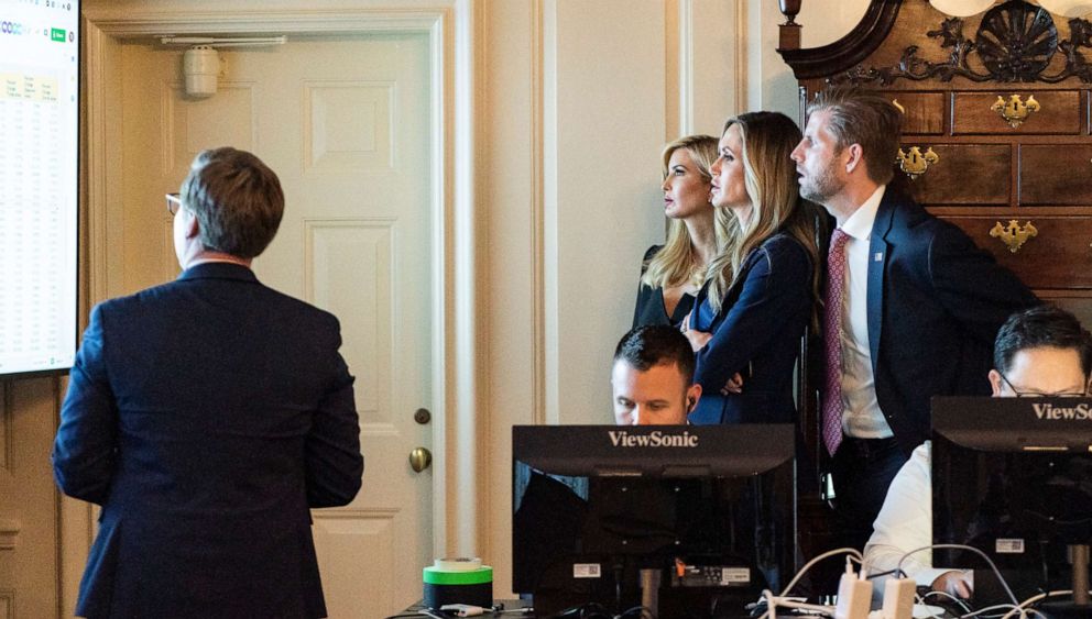 Bill Stepien, Ivanka Trump, Lara Trump, and Eric Trump are seen in a White House photo taken election night Nov. 3, 2020, and published exclusively in ABC Chief Washington Correspondent Jonathan Karl's book,"Betrayal:The Final Act of the Trump Show."