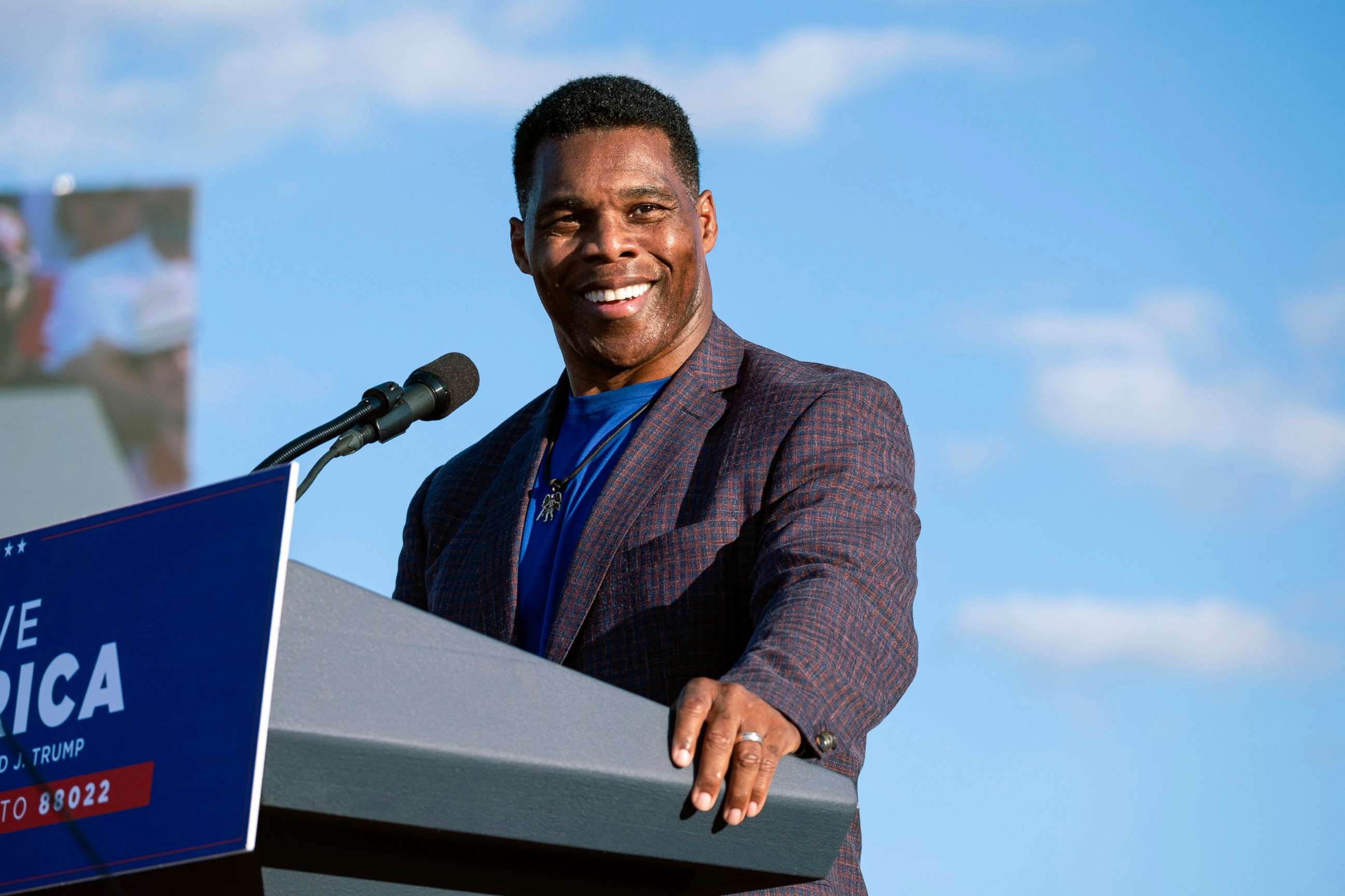 PHOTO: Senate candidate Herschel Walker speaks during the Save America rally in Perry, Ga., Oct. 27, 2021.