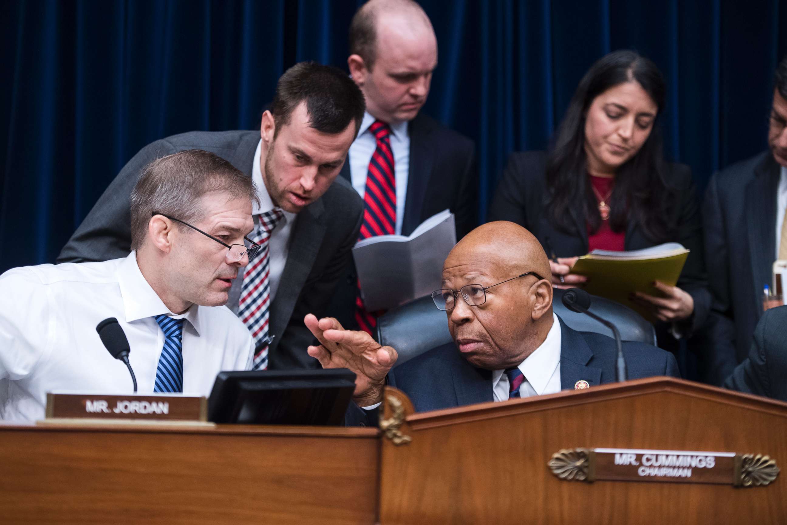 PHOTO: Chairman Elijah Cummings and ranking member Rep. Jim Jordan conduct a House Oversight and Reform Committee business meeting in Rayburn Building, Jan. 29, 2019.