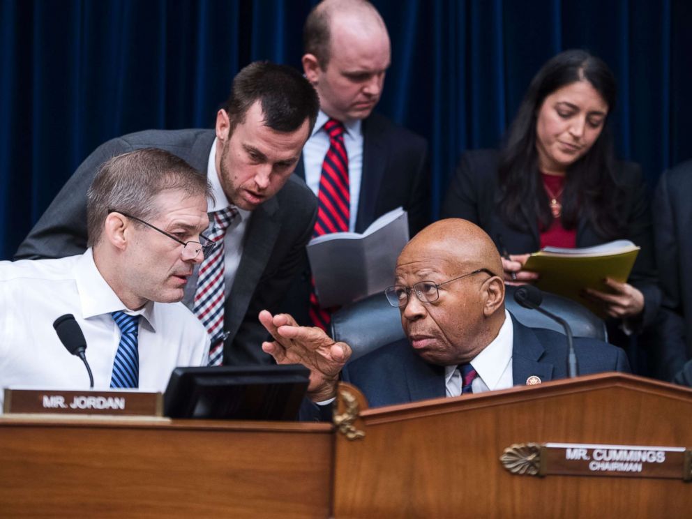 PHOTO: Chairman Elijah Cummings and ranking member Rep. Jim Jordan conduct a House Oversight and Reform Committee business meeting in Rayburn Building, Jan. 29, 2019.