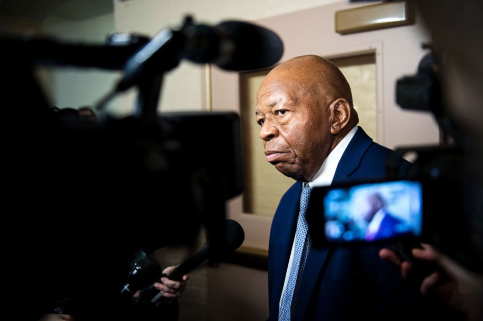 PHOTO: Rep. Elijah Cummings leaves the House Democrats' caucus meeting in the Capitol, Jan. 4, 2019, in Washington, DC.