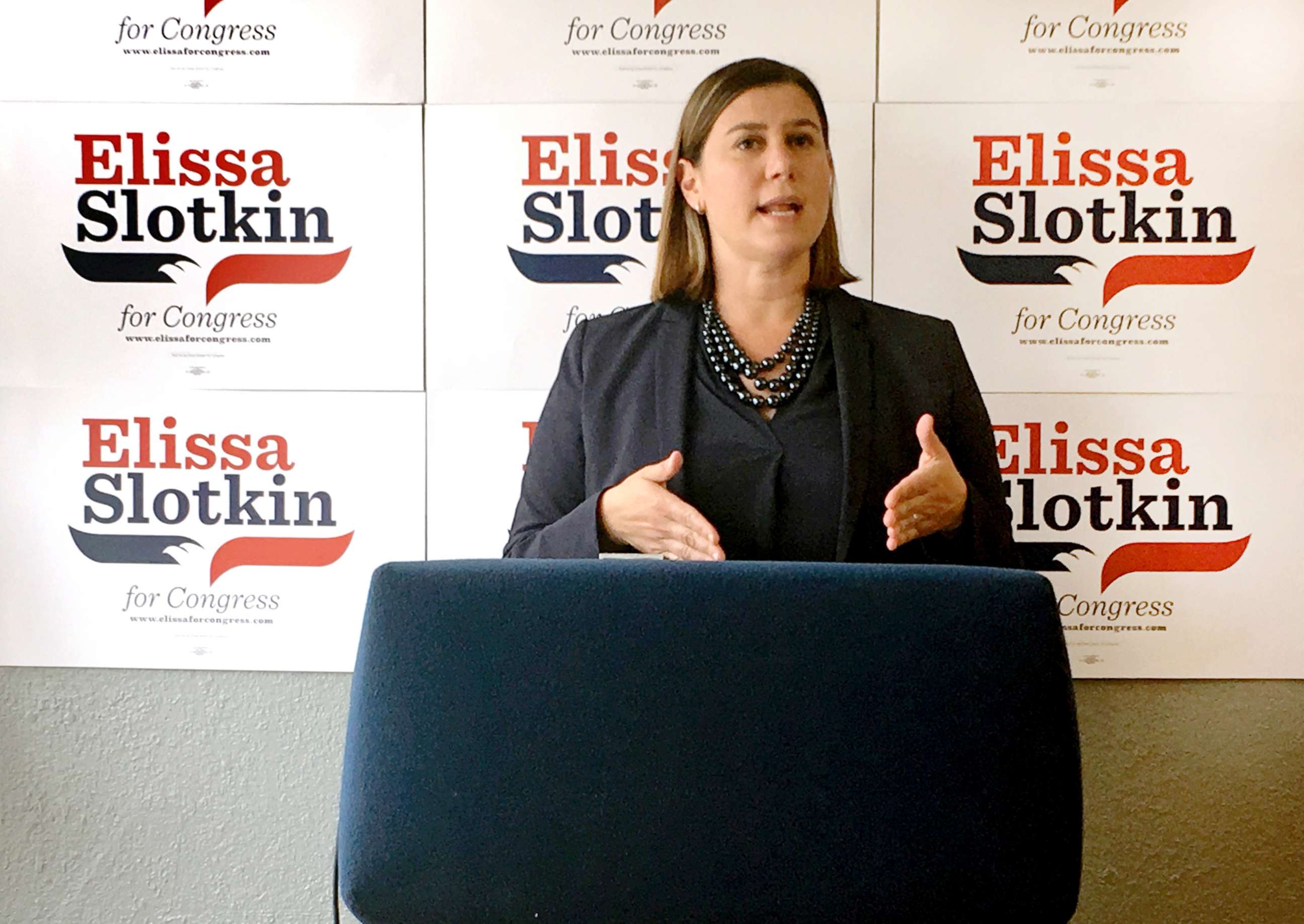 PHOTO: Elissa Slotkin, a Democratic candidate for Congress from Michigan, speaks during a news conference at her campaign headquarters in Lansing, Mich., July 31, 2018.