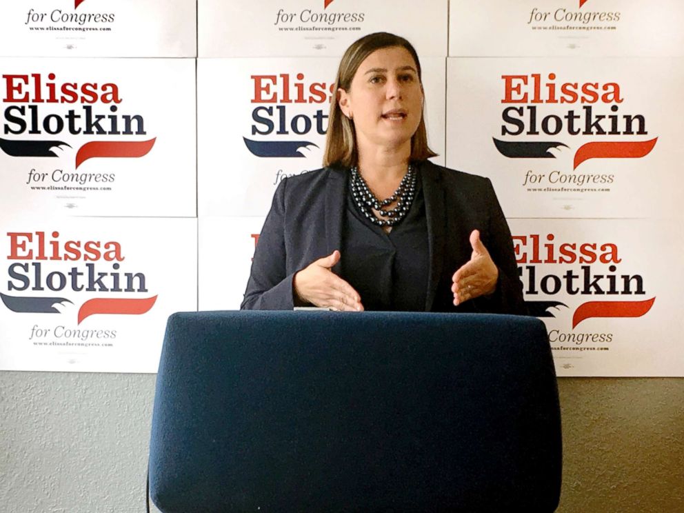 PHOTO: Elissa Slotkin, a Democratic candidate for Congress from Michigan, speaks during a news conference at her campaign headquarters in Lansing, Mich., July 31, 2018.
