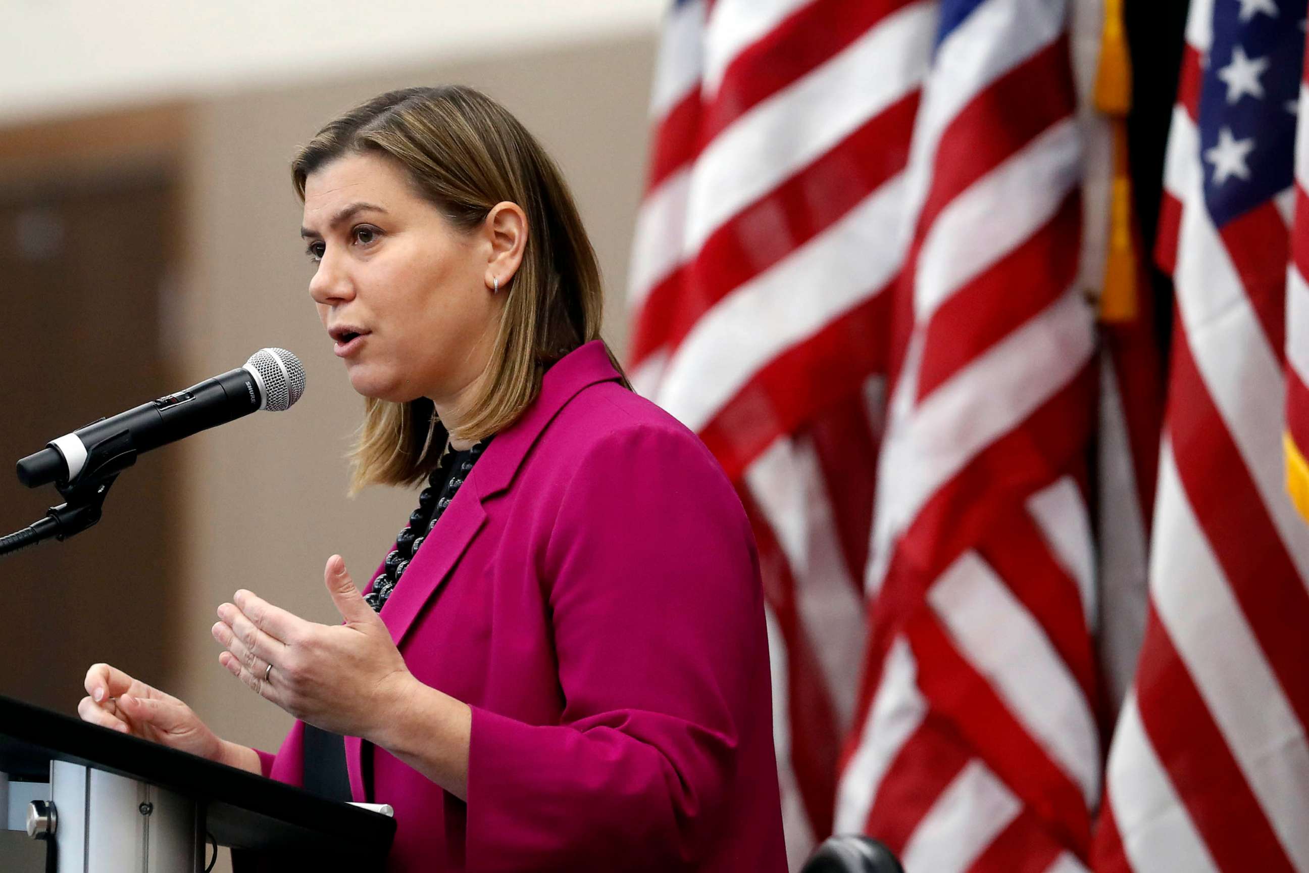 PHOTO: FILE - Rep. Elissa Slotkin speaks during an event in Rochester, Mich., Dec. 16, 2019.