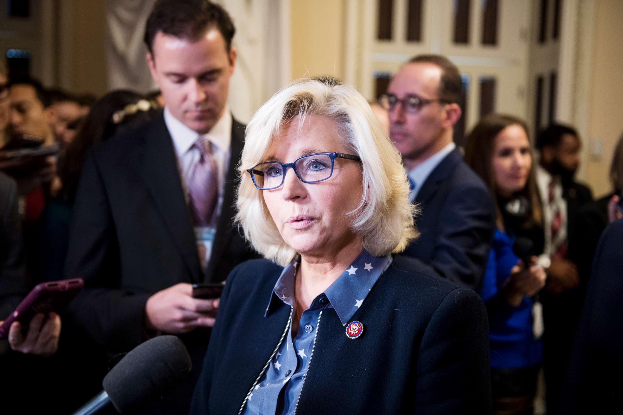 PHOTO: House Republican Conference chair Liz Cheney speaks during a press conference in the Will Rogers corridor in the Capitol, Jan. 4, 2019.