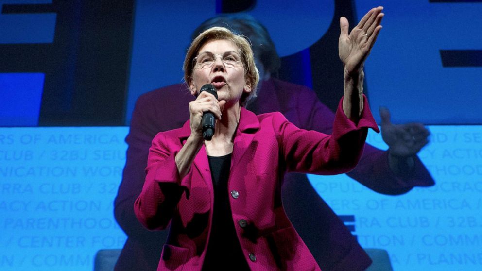 PHOTO: In this April 1, 2019, file photo, Democratic presidential candidate Sen. Elizabeth Warren, speaks in Washington.