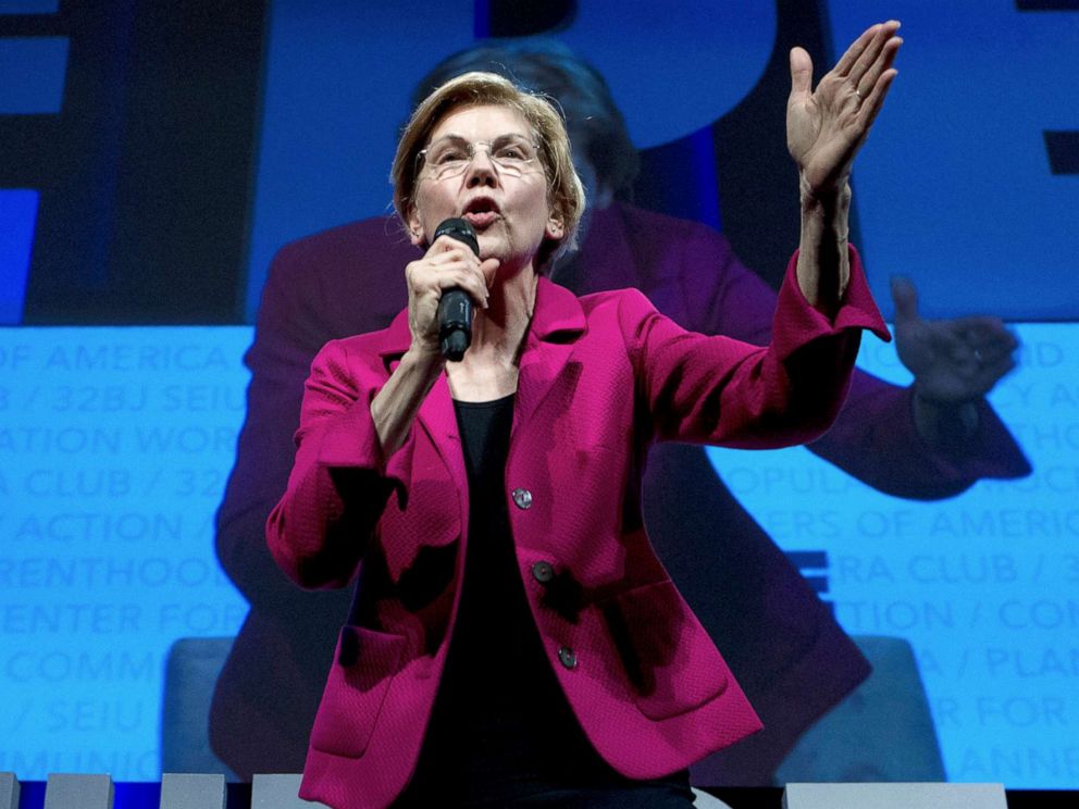 PHOTO: In this April 1, 2019, file photo, Democratic presidential candidate Sen. Elizabeth Warren, speaks in Washington.