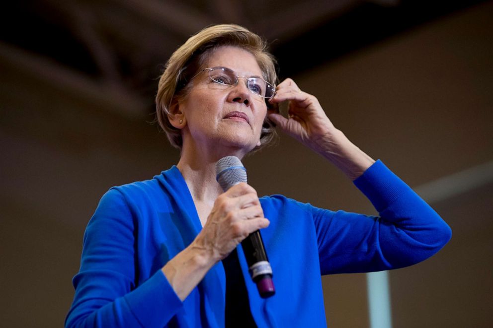 PHOTO: Democratic presidential candidate Sen. Elizabeth Warren pauses as she takes a question from a member of the audience at a campaign stop at Nashua Community College, Feb. 5, 2020, in Nashua, N.H.