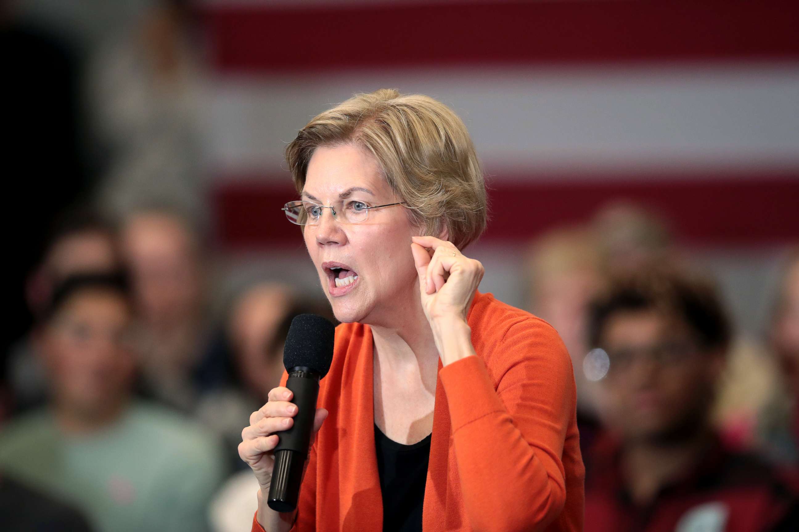 PHOTO: Democratic presidential candidate, Sen. Elizabeth Warren (D-MA) speaks at a campaign stop at Fisher Elementary School, Jan. 12, 2020, in Marshalltown, Iowa.