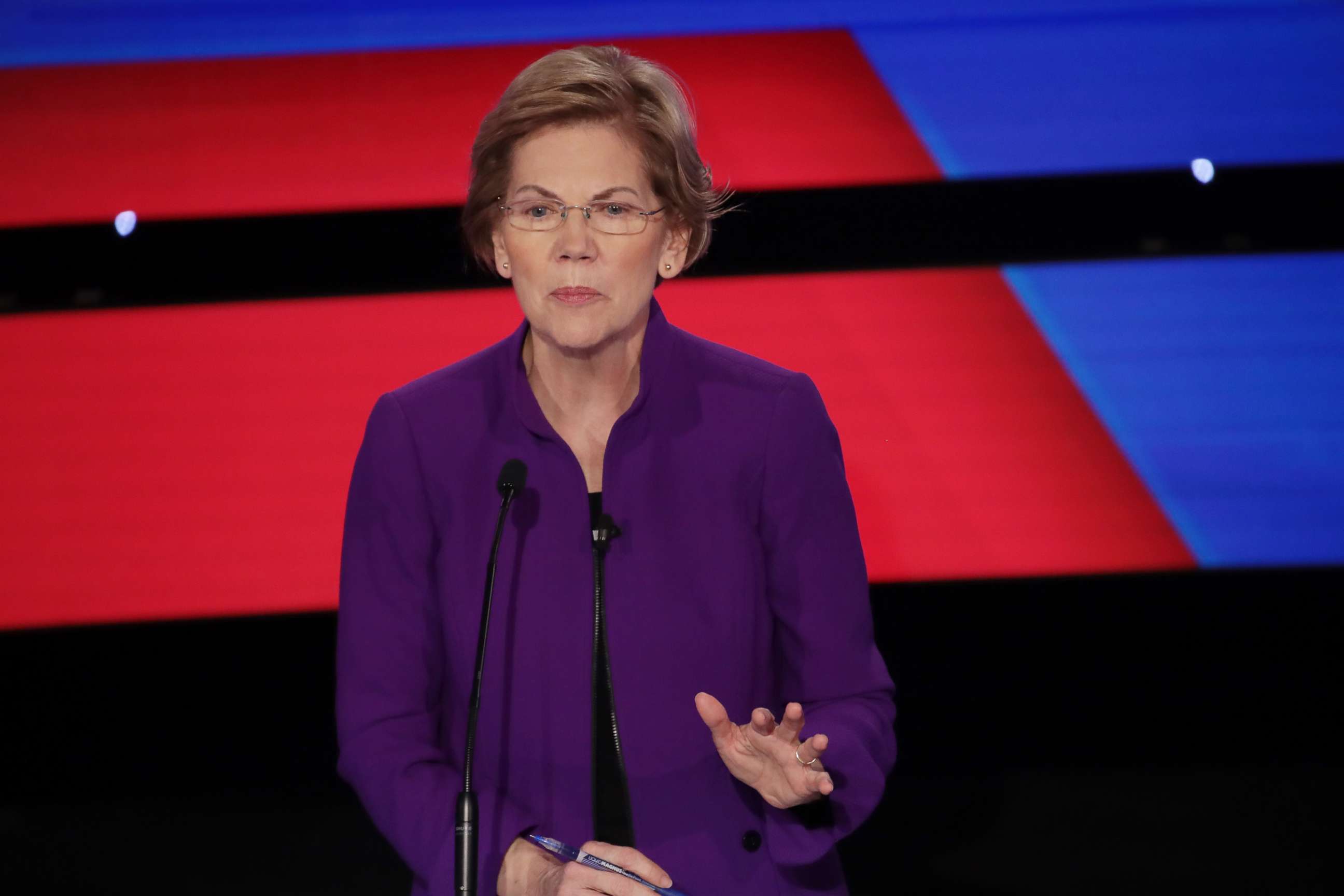 PHOTO: Sen. Elizabeth Warren speaks during the Democratic presidential primary debate at Drake University, Jan. 14, 2020, in Des Moines, Iowa.