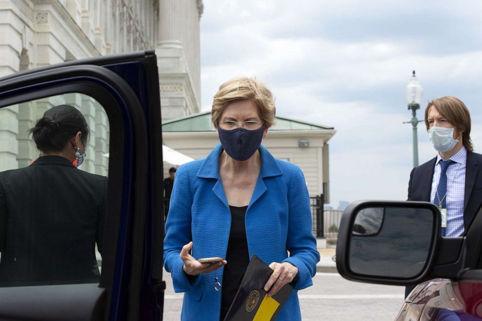PHOTO: Sen. Elizabeth Warren wears a protective mask while departing the U.S. Capitol following votes in Washington, June 25, 2020.