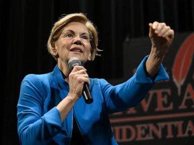 PHOTO: Sen. Elizabeth Warren speaks at the Frank LaMere Native American Presidential Forum, Aug. 19, 2019, in Sioux City, Iowa.
