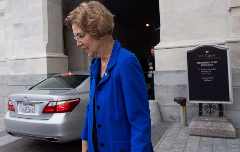 PHOTO: Sen. Elizabeth Warren leaves after a vote related to a bill in response to COVID-19, the novel coronavirus, at the US Capitol in Washington, March 18, 2020. 