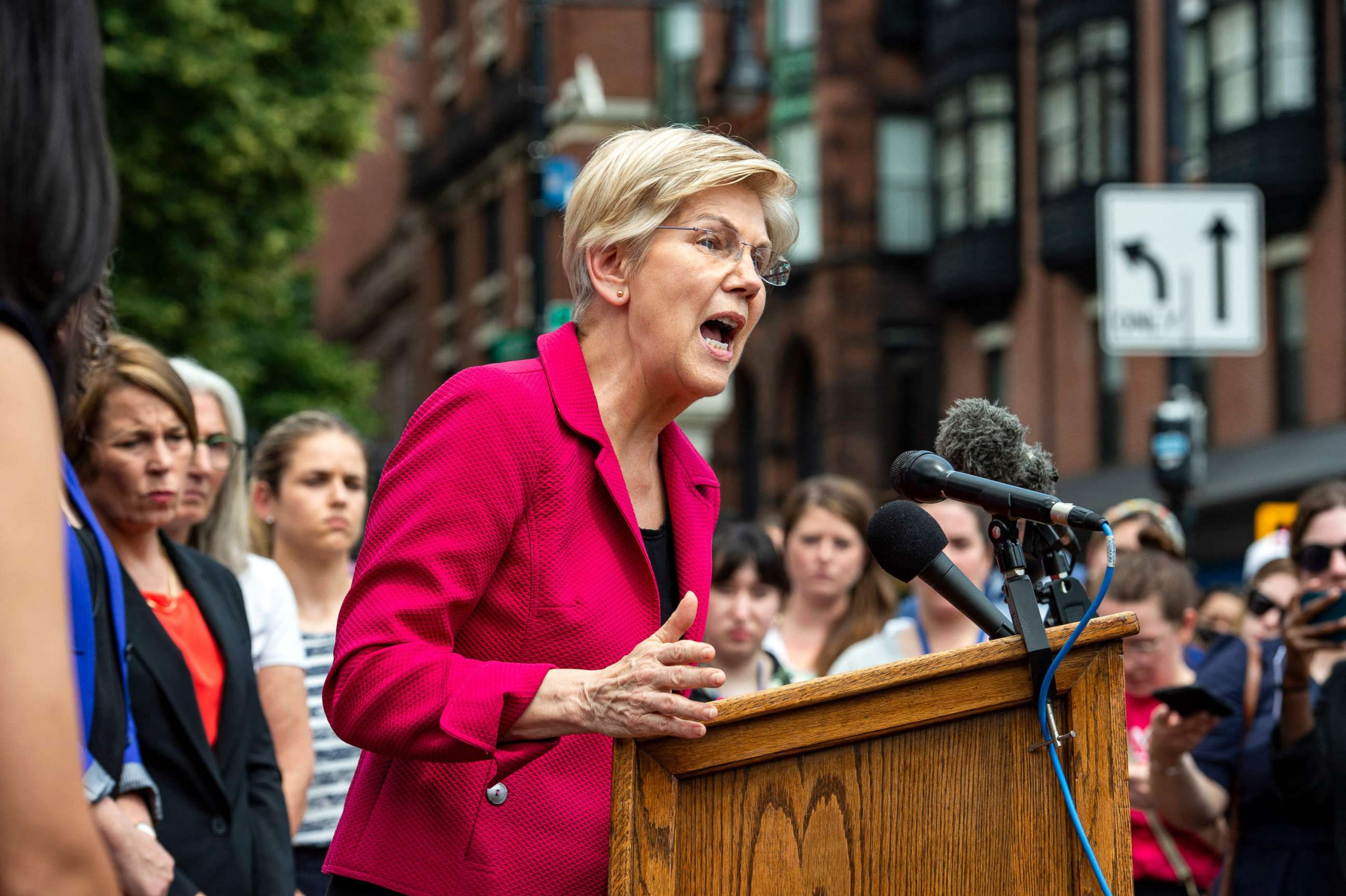PHOTO: Sen. Elizabeth Warren addresses the public during a rally to protest the US Supreme Courts overturning of Roe Vs. Wade at the Massachusetts State House in Boston, June 24, 2022.
