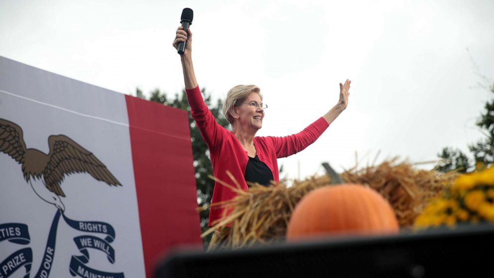 PHOTO: Democratic presidential candidate, Sen. Elizabeth Warren speaks at the Polk County Democrats' Steak Fry on Sept. 21, 2019, in Des Moines, Iowa.
