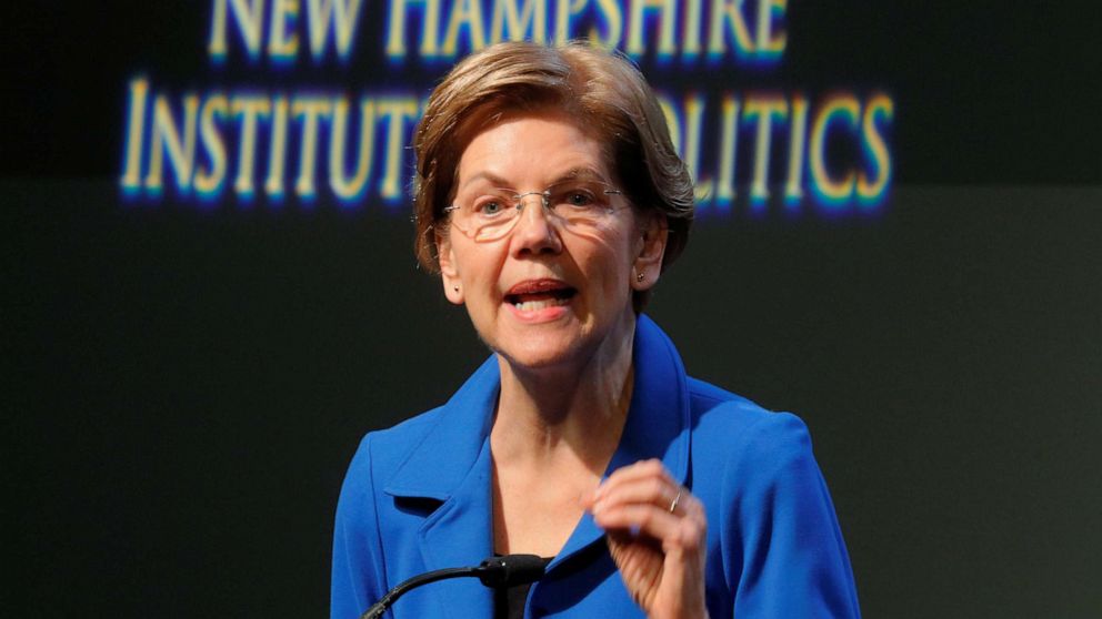 PHOTO: Democratic 2020 U.S. presidential candidate Sen. Elizabeth Warren, D-Mass., delivers a campaign economic speech at Saint Anselm College's Institute of Politics in Manchester, N.H. on Dec. 12, 2019. 