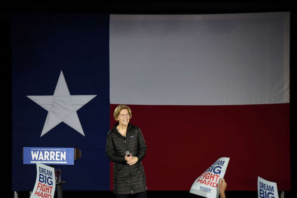 PHOTO: Democratic U.S. presidential candidate Sen. Elizabeth Warren holds a campaign town hall in San Antonio, Texas, Feb. 27, 2020.