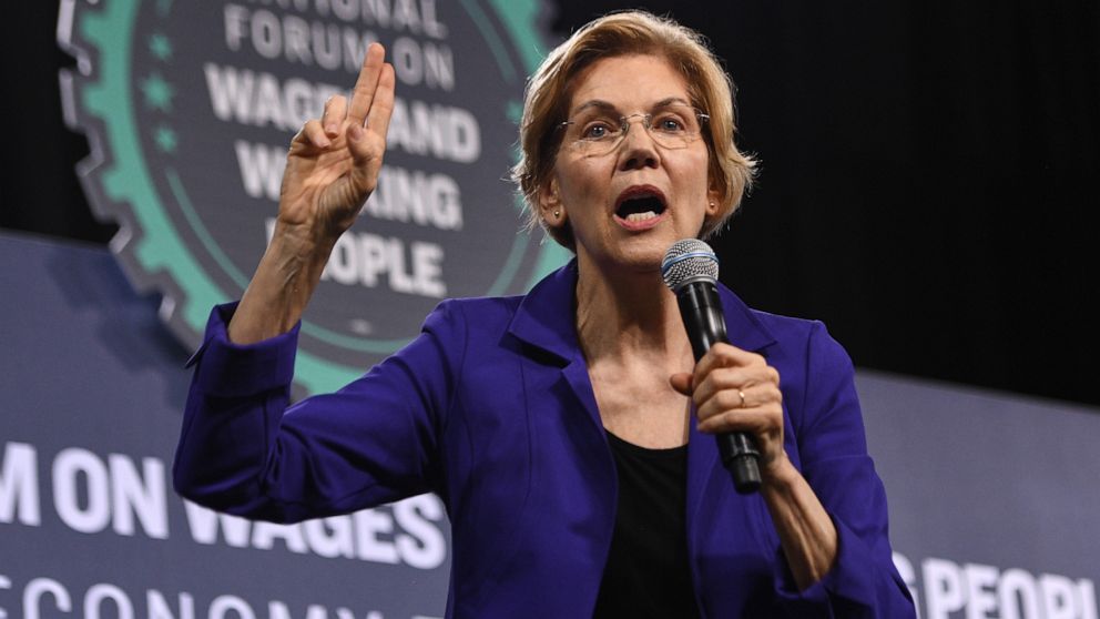 PHOTO: Sen. Elizabeth Warren, a Democrat from Massachusetts and 2020 presidential candidate, speaks during the National Forum on Wages and Working People in Las Vegas, April 27, 2019.