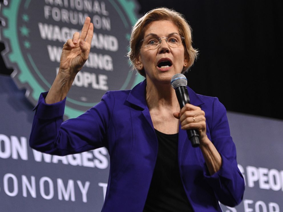 PHOTO: Sen. Elizabeth Warren, a Democrat from Massachusetts and 2020 presidential candidate, speaks during the National Forum on Wages and Working People in Las Vegas, April 27, 2019.