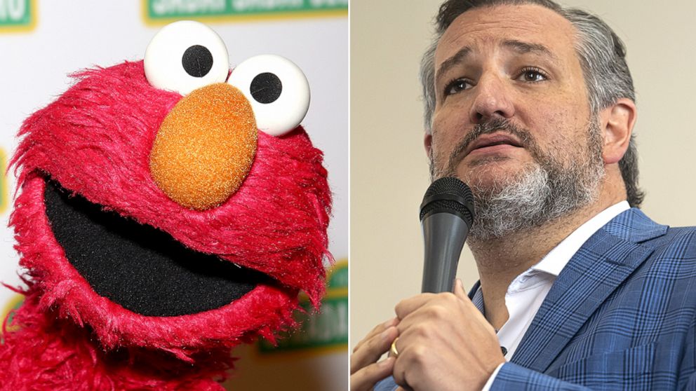 PHOTO: Sesame Street Muppet 'Elmo' attends the Sesame Workshop's 13th Annual Benefit Gala at Cipriani 42nd Street, May 27, 2015, in New York. Sen. Ted Cruz speaks during a campaign event for Yesli Vega, June 20, 2022, in Fredericksburg, Va.