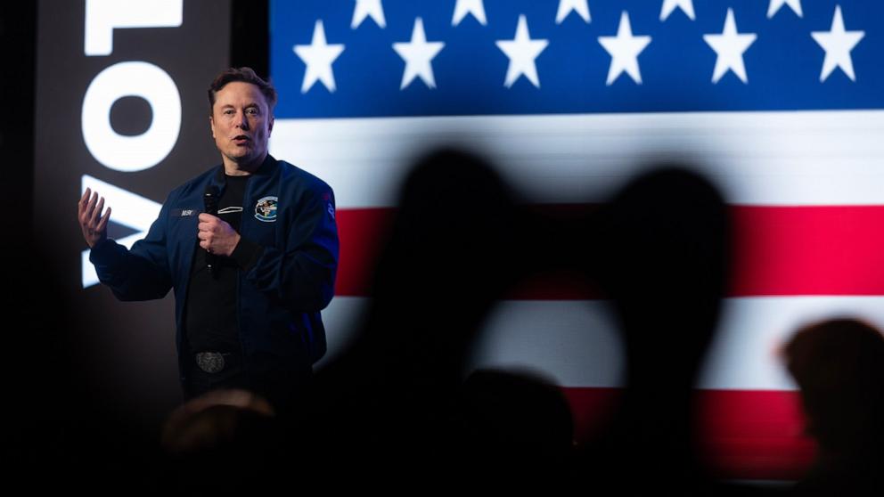 PHOTO: Billionaire businessman Elon Musk speaks during a town hall meeting at the KI Convention Center on March 30, 2025 in Green Bay, Wisconsin.