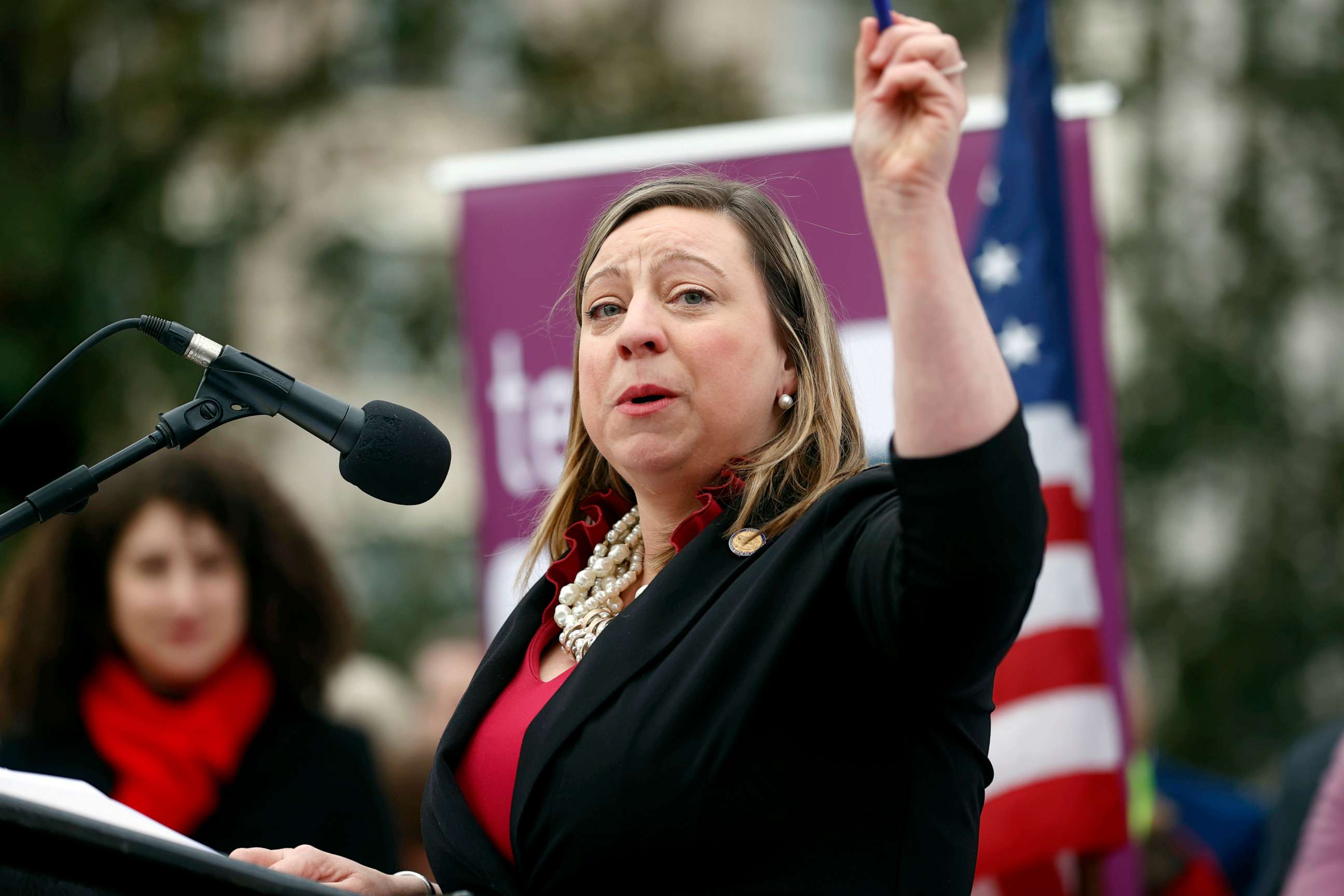 PHOTO: Del. Emily Brewer, R-Suffolk, speaks at the March for Life Rally in Capitol Square in Richmond, Va., Feb. 1, 2023.