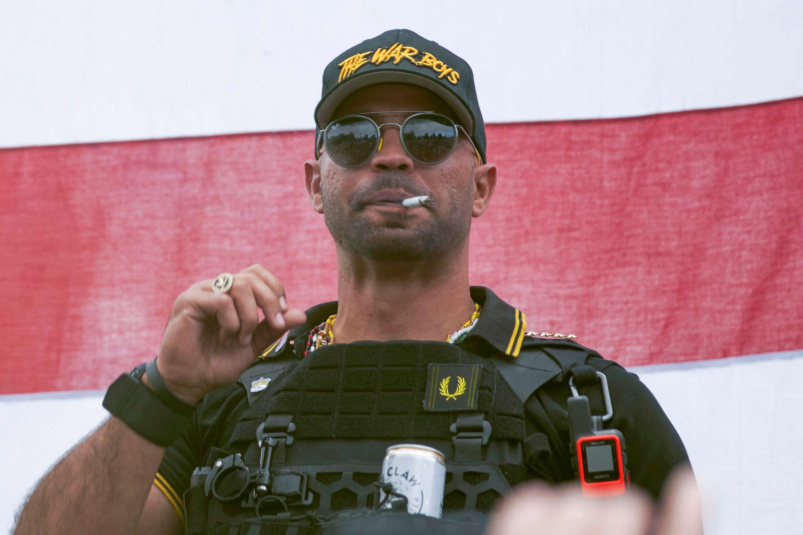 PHOTO: FILE - Proud Boys leader Henry "Enrique" Tarrio wears a hat that says The War Boys during a rally in Portland, Ore., Sept. 26, 2020.