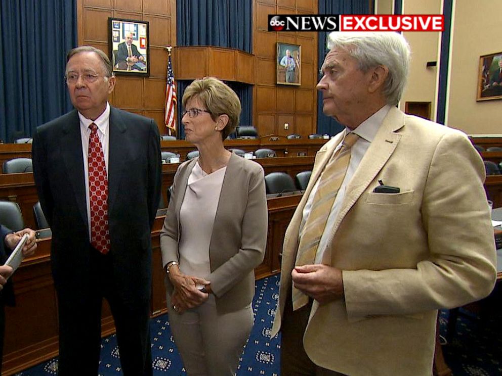 PHOTO: ABC News Senior Washington Reporter Devin Dwyer, left, interviews three Republican former EPA administrators, Lee Thomas, Christine Todd Whitman and William Reilly, on Capitol Hill.