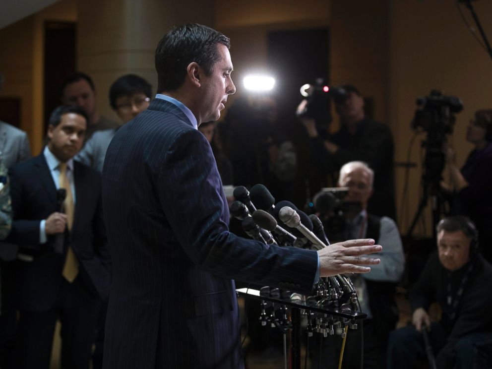 PHOTO: Chairman of the House Permanent Select Committee on Intelligence Devin Nunes answers questions during a press conference on Capitol Hill in Washington, D.C., March 22, 2017