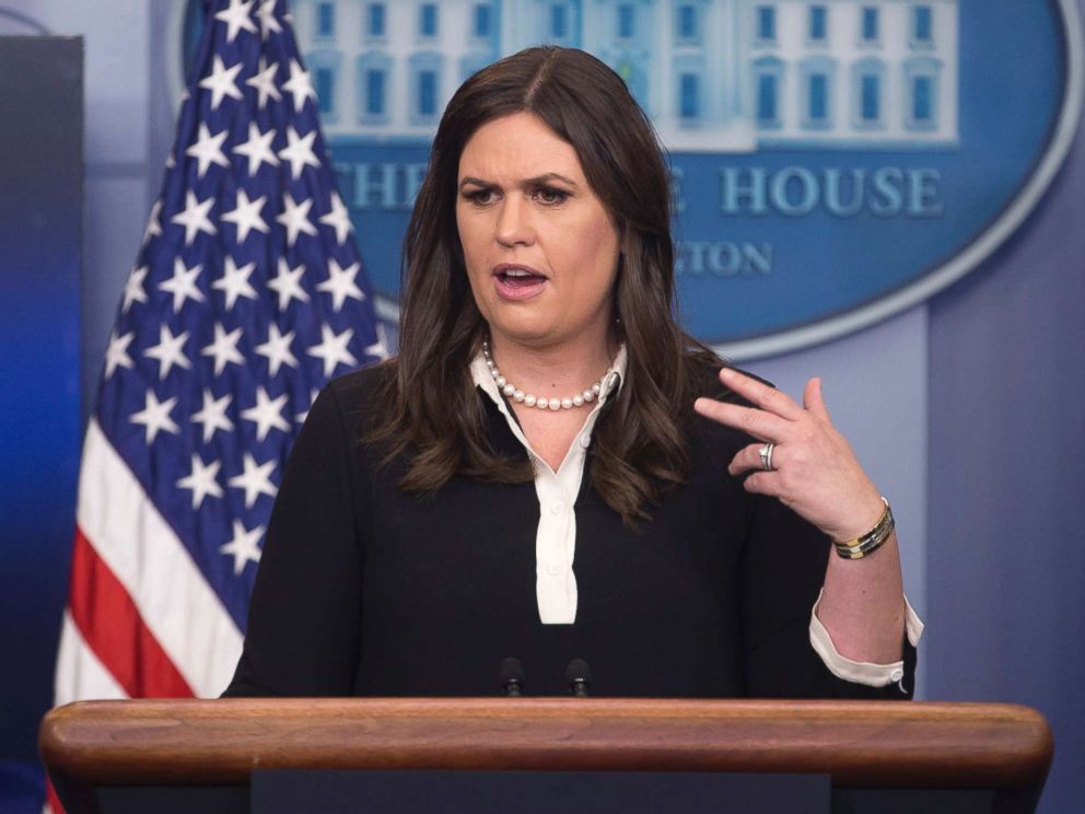 PHOTO: White House Deputy Press Secretary Sarah Huckabee Sanders speaks during a news conference in which she defended President Trump after he wrote a widely-criticized tweet mocking Mika Brzezinski, in Washington, June 29, 2017.