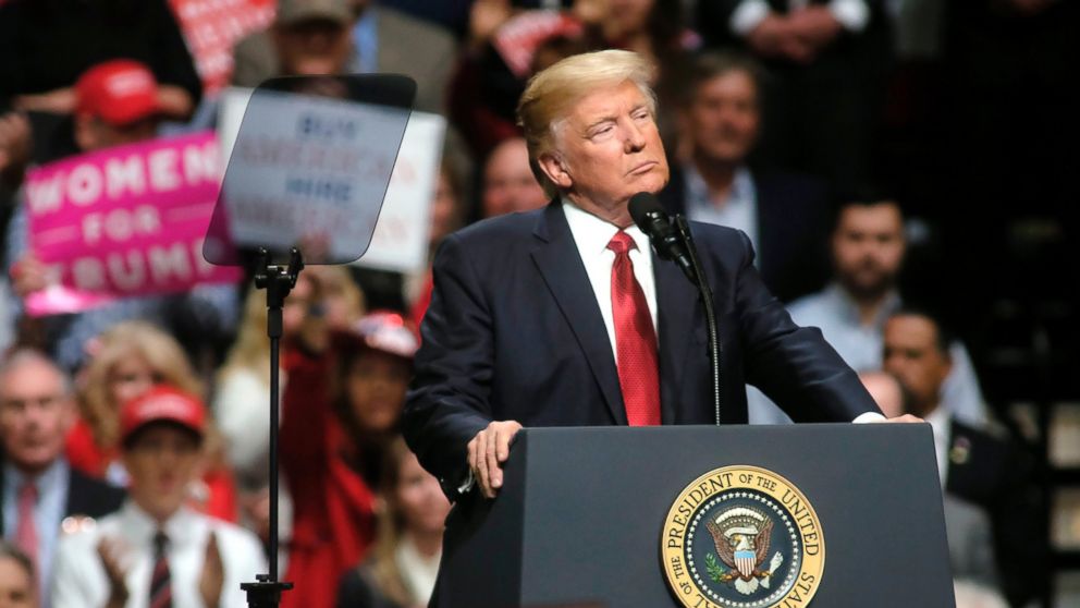 President Donald J. Trump delivers a speech criticizing the federal court's order blocking his latest immigration ban at a rally at the Nashville Municipal Auditorium in Nashville, Tennessee, March 15, 2017.