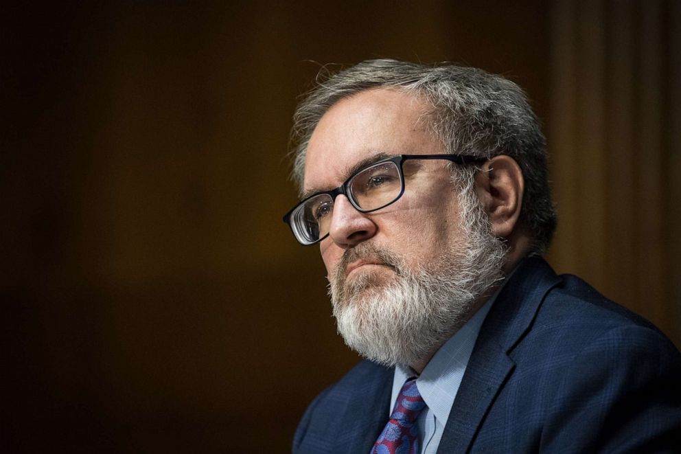 PHOTO: EPA Administrator Andrew Wheeler listens during a Senate Environment and Public Works Committee hearing in Washington, D.C., May 20, 2020.