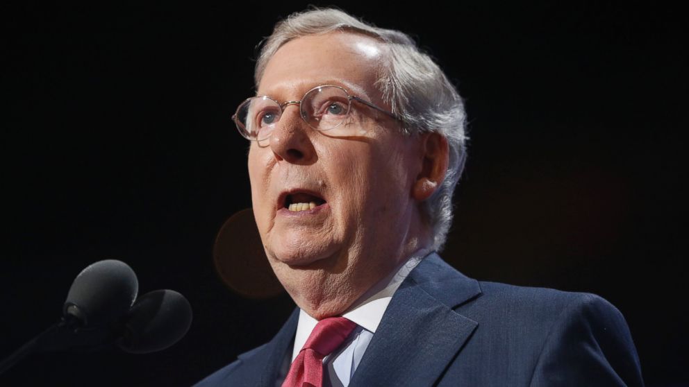 PHOTO: Kentucky Senator Mitch McConnell speaks at the 2016 Republican National Convention at Quicken Loans Arena in Cleveland, Ohio, July 19, 2016.