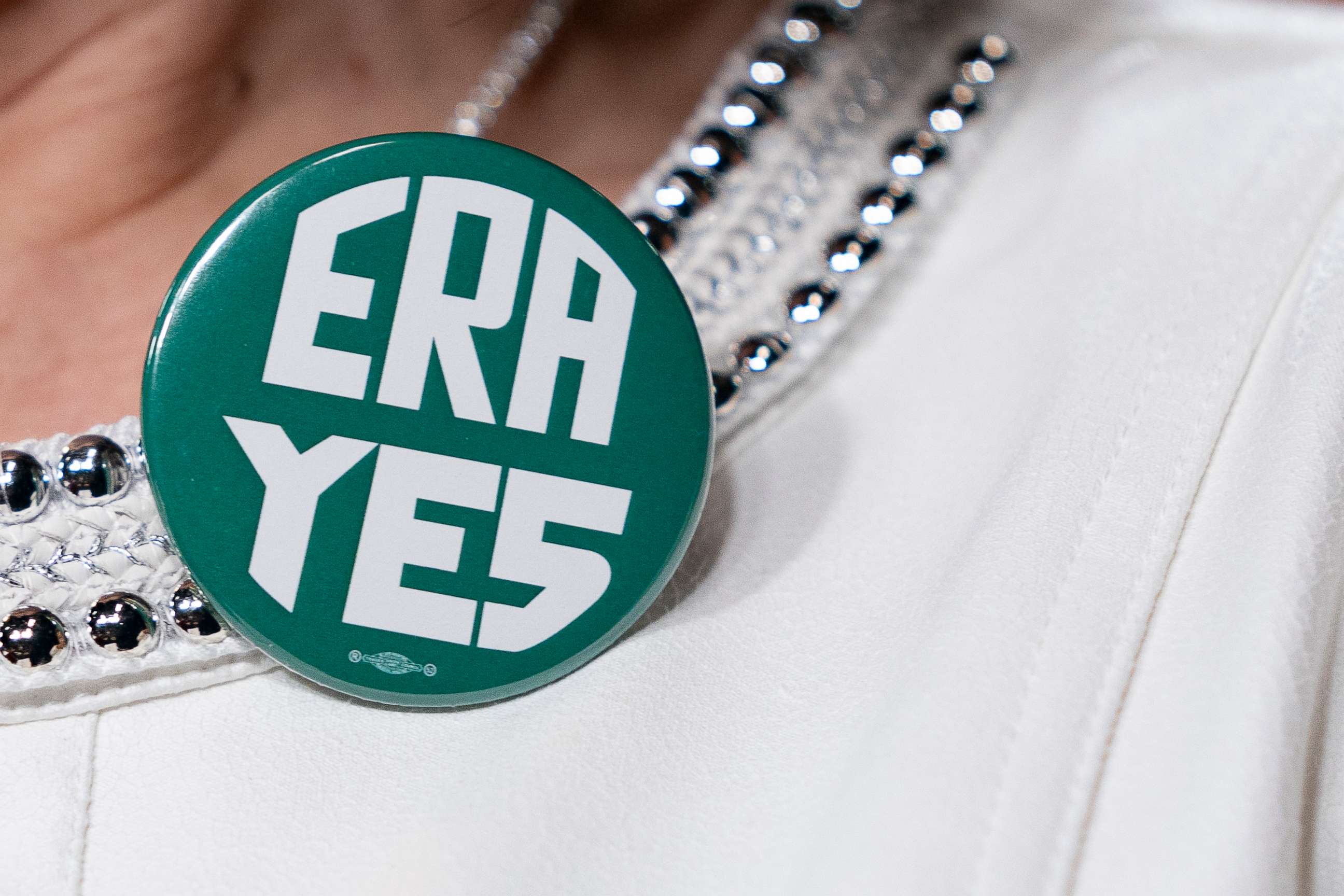 PHOTO: Rep. Jackie Speier (D-CA) wears a button supporting passage of the Equal Rights Amendment as she waits to speak during a news conference prior to State of the Union at the Capitol on Feb. 4, 2020 in Washington, DC.