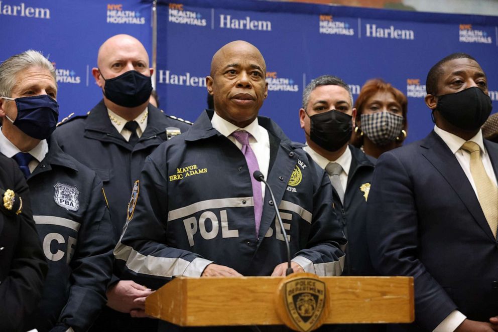 PHOTO: New York City Mayor Eric Adams speaks during a press conference in New York, on Jan. 21, 2022.