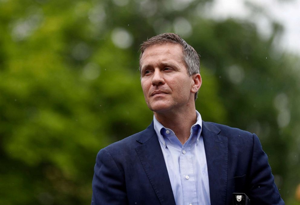 PHOTO: Missouri Gov. Eric Greitens is pictured before stepping up to the podium to deliver remarks to a small group of supporters announcing the release of funds for the state's biodiesel program, May 17, 2018, in Jefferson City, Mo.