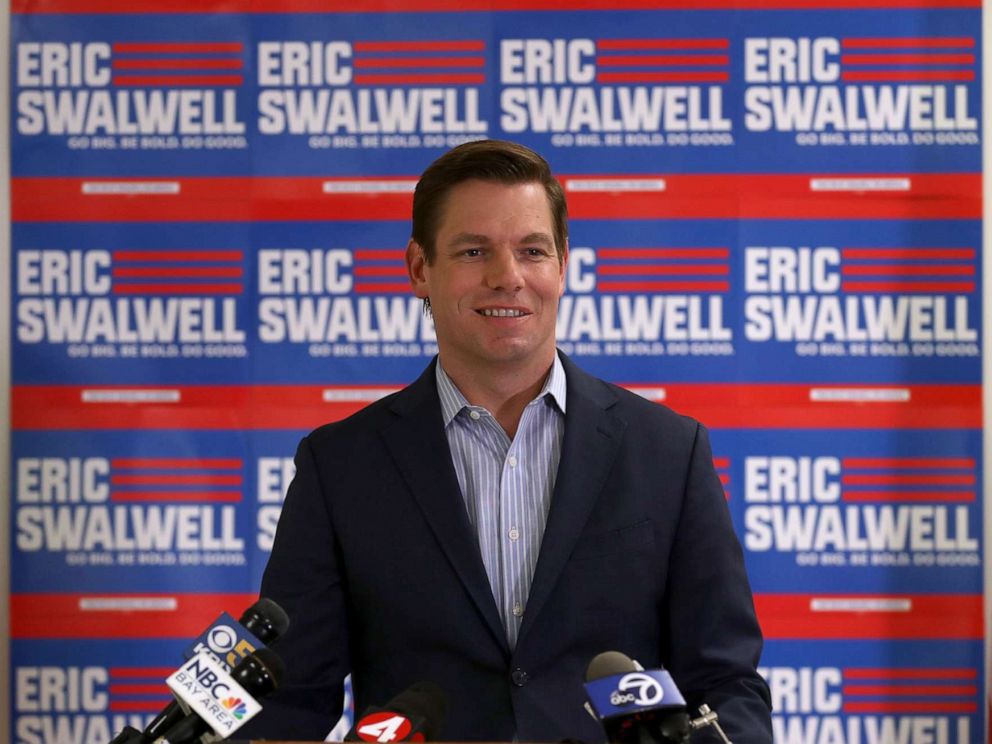 PHOTO: Democratic presidential candidate Rep. Eric Swalwell, D-CA, speaks during a press conference at his campaign headquarters where he announced that he is dropping out of the presidential race on July 08, 2019 in Dublin, Calif.