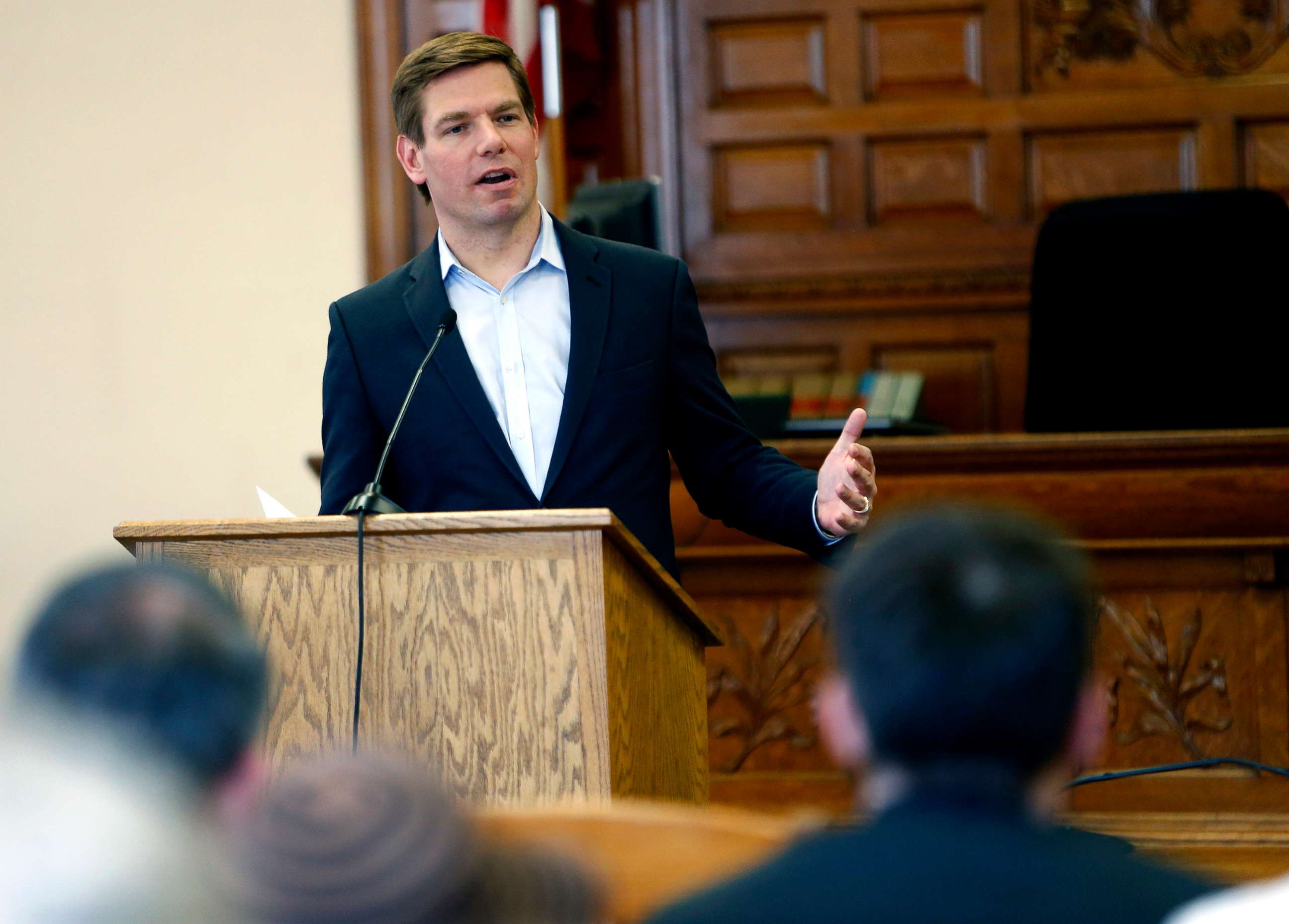 PHOTO: PPresidential hopeful, Rep. Eric Swalwell, speaks during a Law Day event on Friday, May 3, 2019 in Dubuque, Iowa.