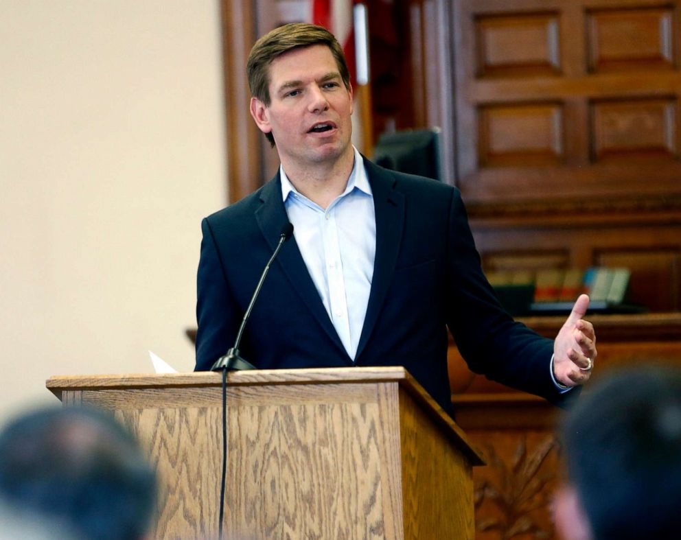 PHOTO: PPresidential hopeful, Rep. Eric Swalwell, speaks during a Law Day event on Friday, May 3, 2019 in Dubuque, Iowa.