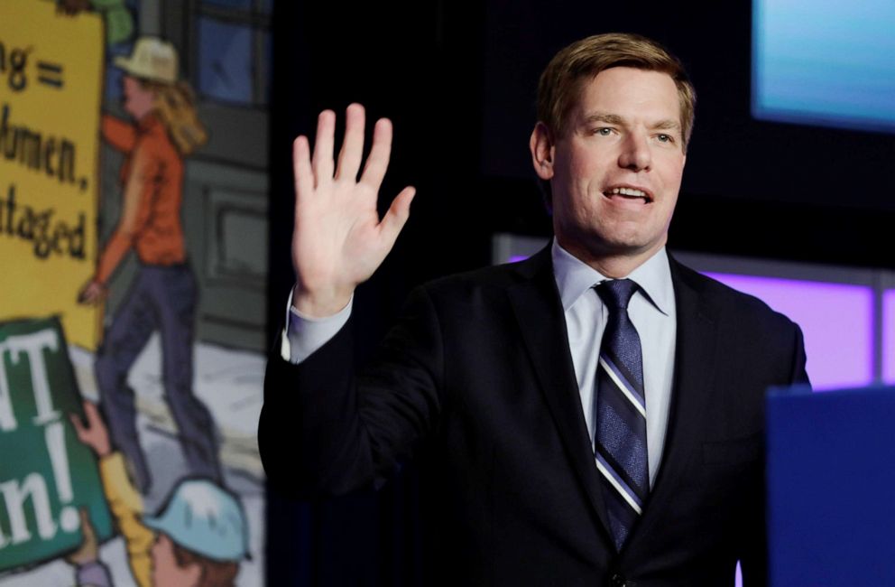 PHOTO: Democratic U.S. presidential candidate Rep. Eric Swalwell arrives to speak at the North America's Building Trades Unions 2019 legislative conference in Washington, April 10, 2019.