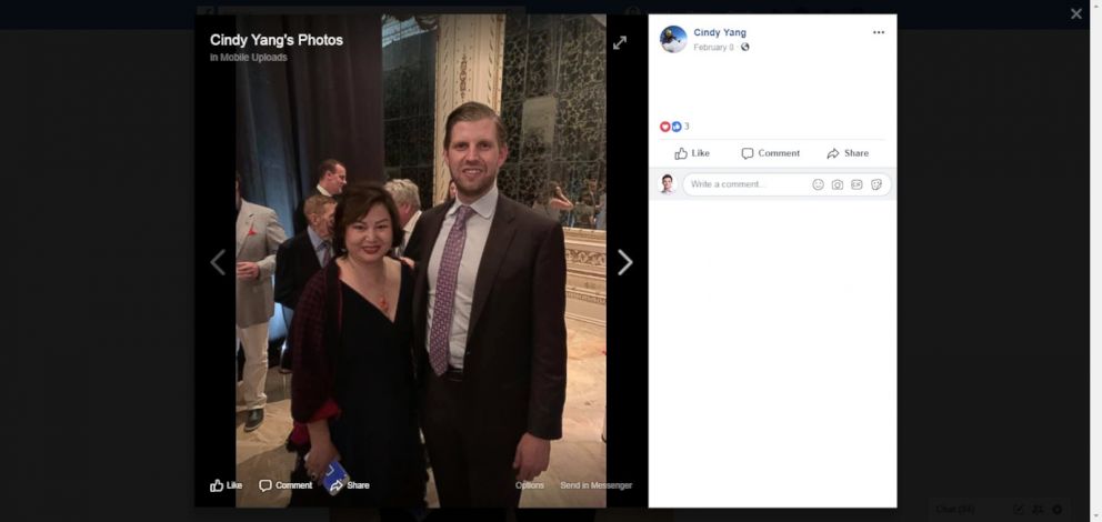 PHOTO: A photo posted on Facebook shows Cindy Yang with President Donald Trump's son, Eric Trump.